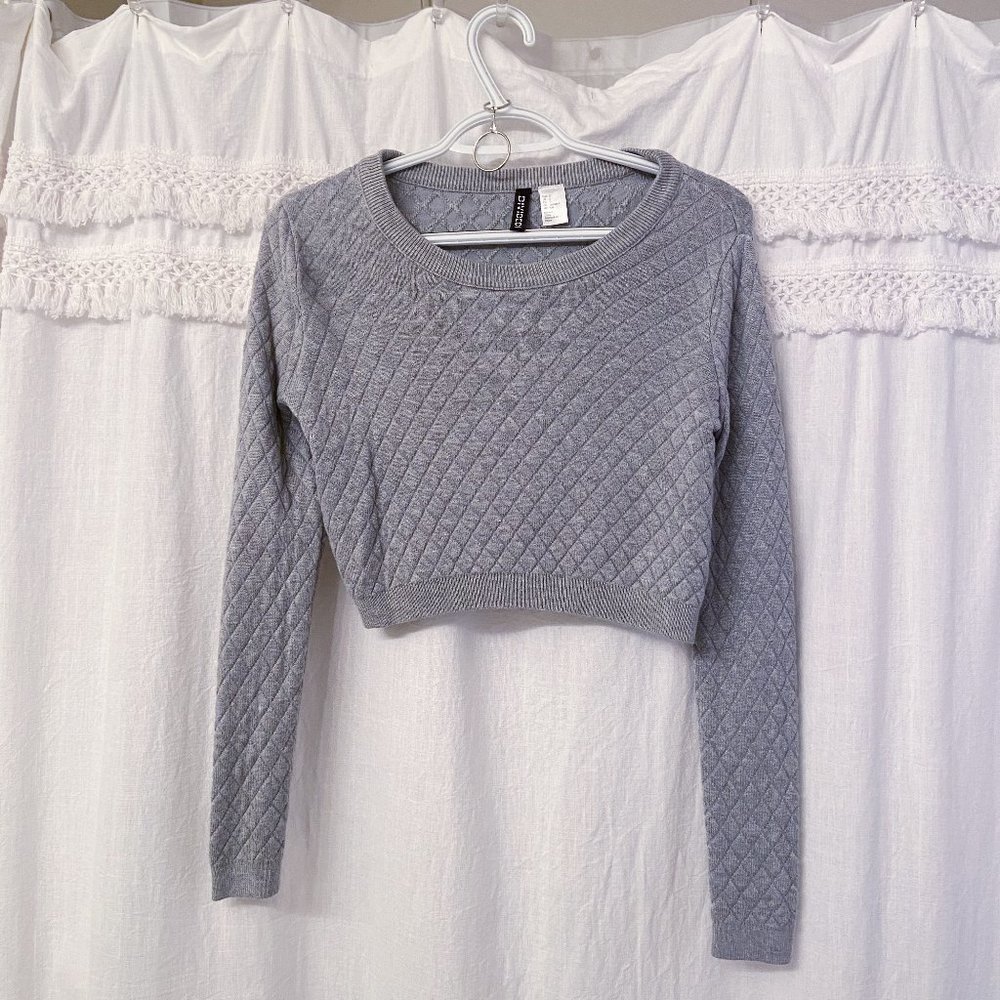 Quilted Grey Cropped Sweater, Size S